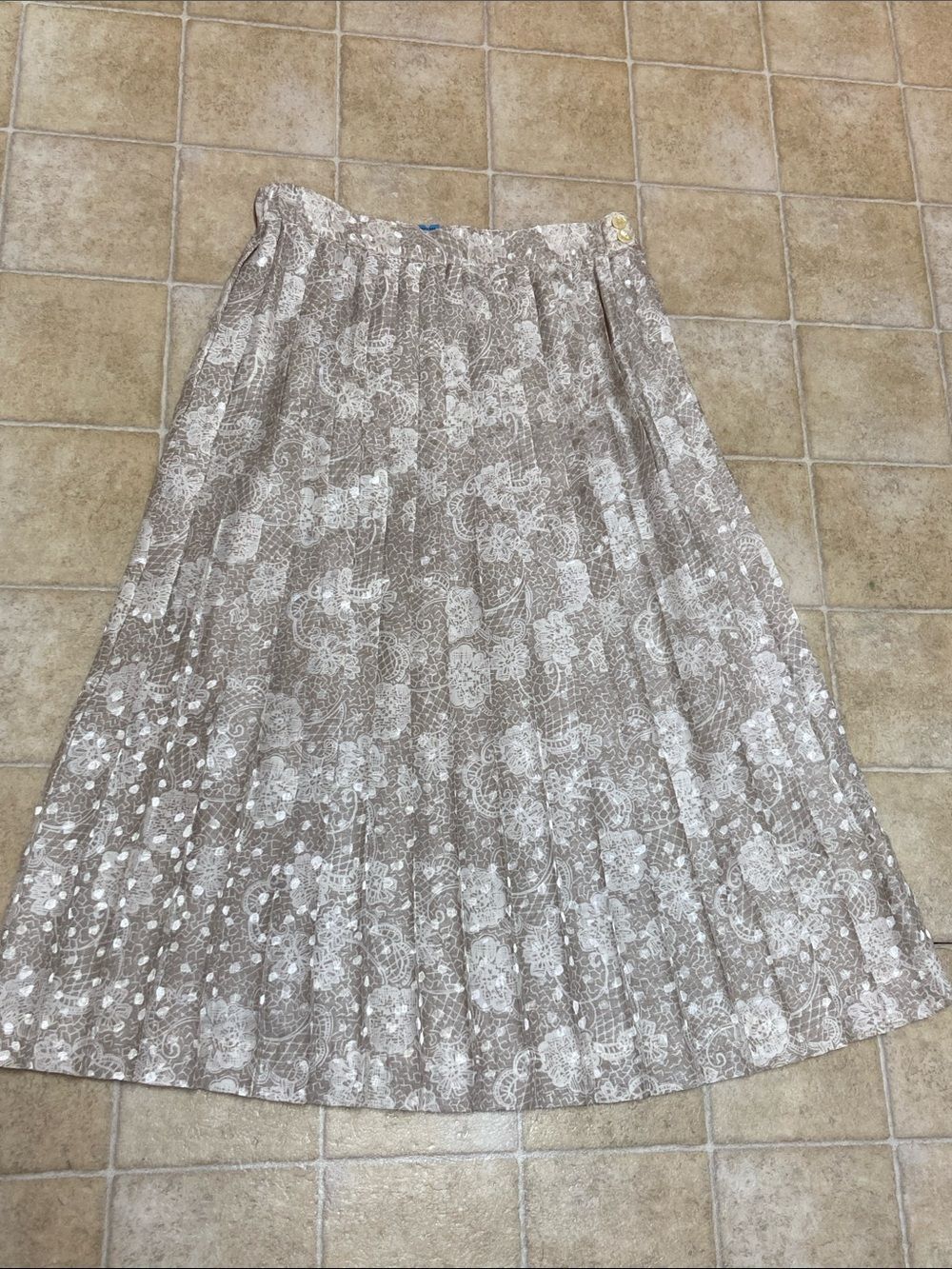 VTG,INNER VISIONES BY SHIP’N SHORE Neutral Taupe Floral Pleated Maxi Skirt Sz,12